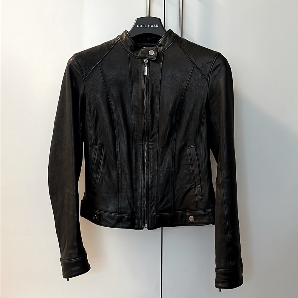 Cole Haan Black Leather Moto Jacket